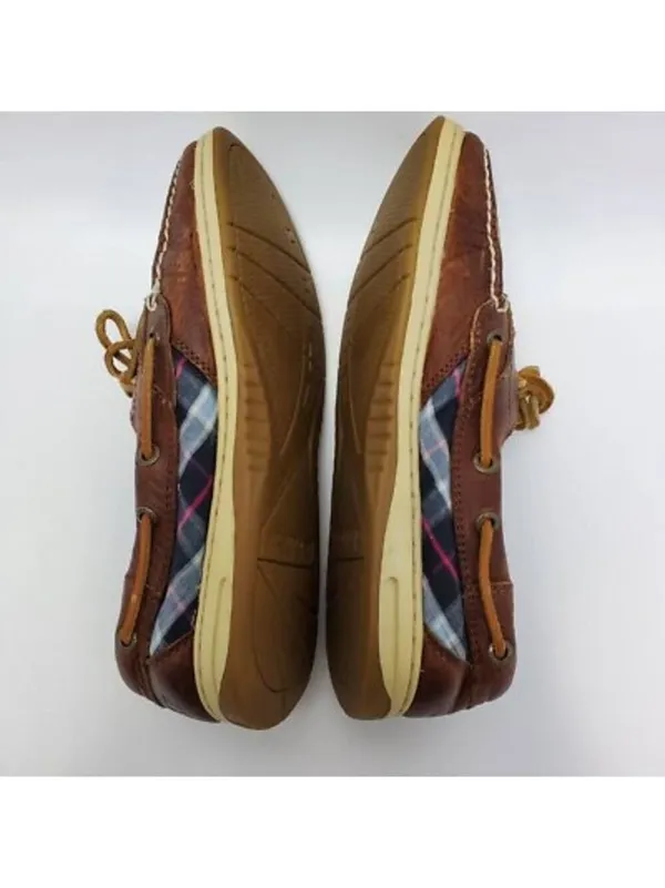 Sperry Top Slider Bluefish Plaid Slip On Oxford Boat Shoes Leather Sz 7 M Brown - Image 8