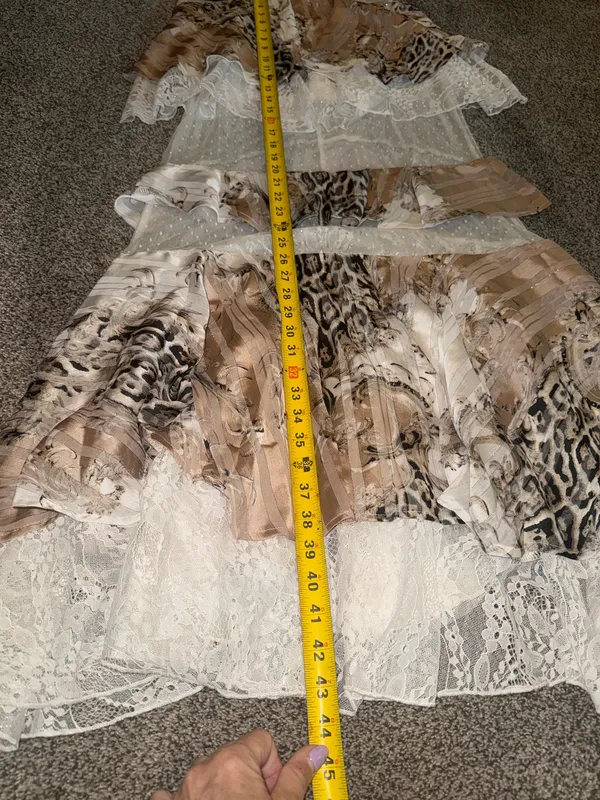 Hot Miami Styles Tiered Ruffle Maxi Skirt Neutral Leopard Print Size M - Image 7