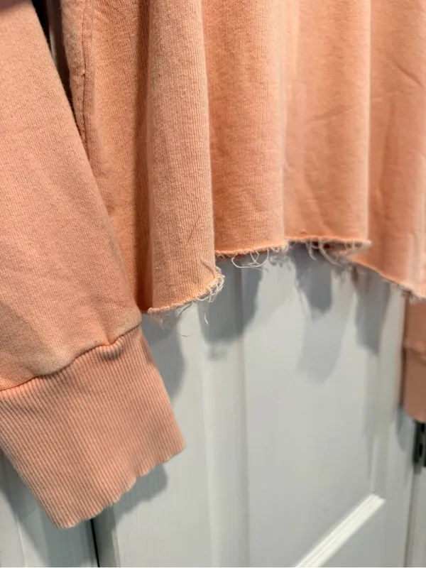 NWOT Free People Size S Pink Ooh La Ruffle Yoke Long Sleeve Raw Hem Sweatshirt - Image 5