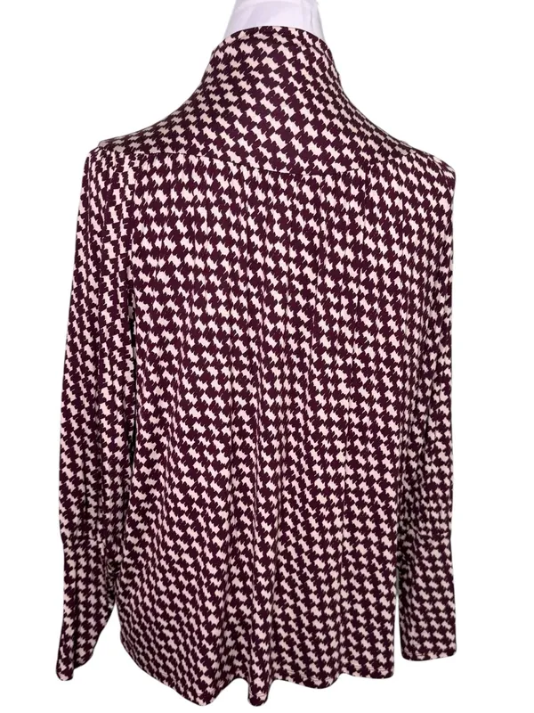 Ann Taylor Mock Neck Houndstooth Blouse Burgundy Cream Medium NWT Popover - Image 5