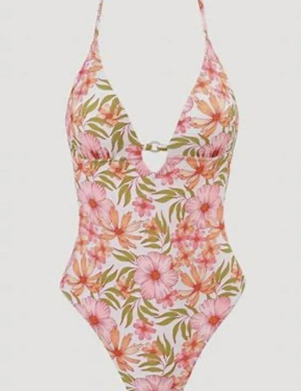 BERLOOK PINK FORAL Cutout One Piece 38 - Image 2