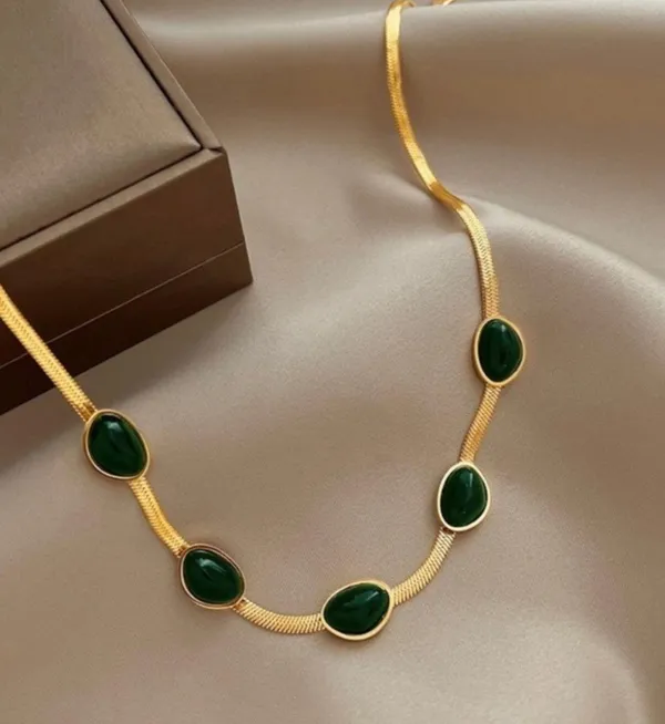 18K Gold Plated Emerald Chain Necklace for Women,Luxury Emerald Necklace - Image 4