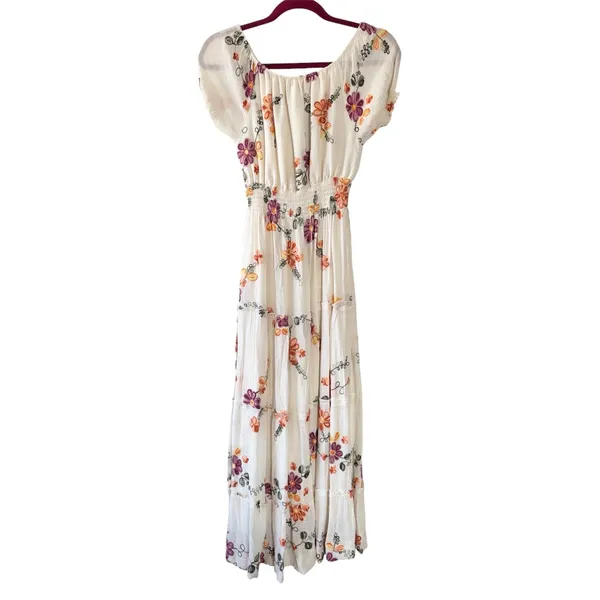 Anthropologie Kindred Ivory Floral Embroidered Cottage Maxi Dress Petite Small - Image 3