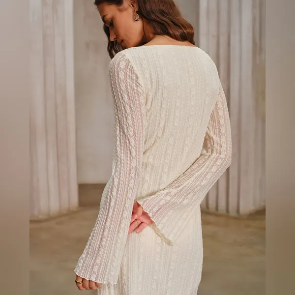 Rihoas Apricot Lace Bell Sleeve Mini Dress - Image 3