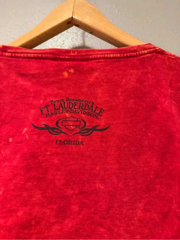 Harley Davidson Womens Red Acid Wash Graphic T Shirt XL - Image 6