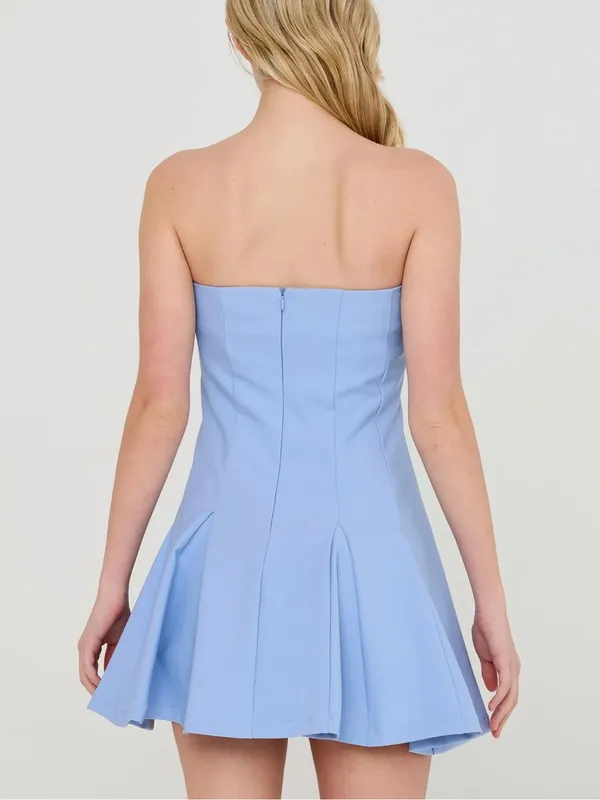 HYFVE Baby Blue Godet Strapless Skort Dress with Built-In Shorts – Large - Image 4