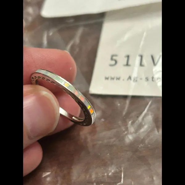 White opal sterling silver 925 ring size 8 cute band - Image 3