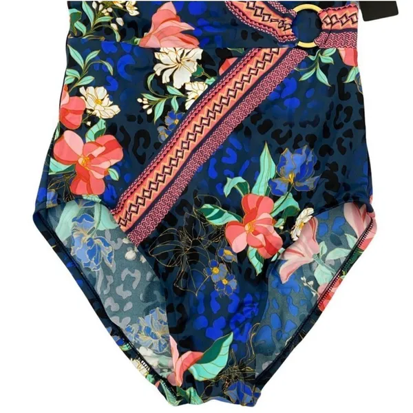 NWT AQUA‎ GREEN Women's Floral Wrap Front One Piece Swimsuit Size Small - Image 7
