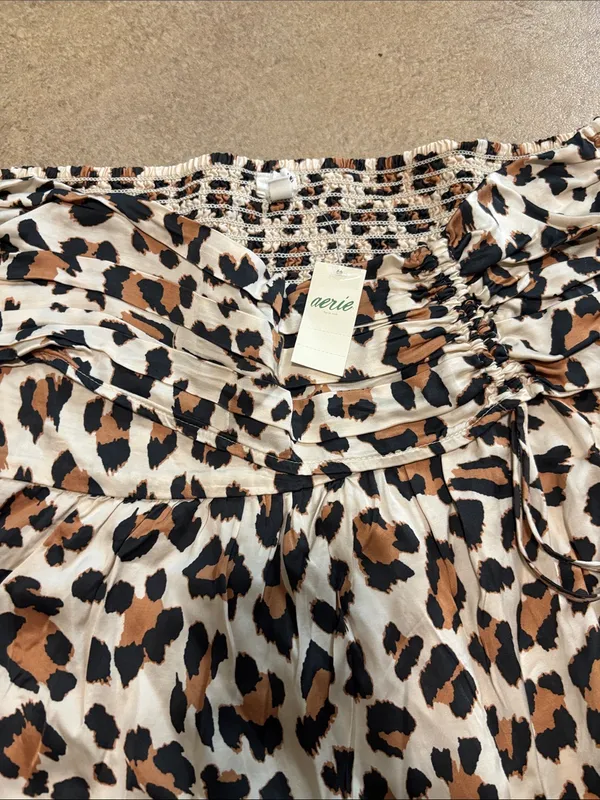 aerie Leopard Print Tiered Mini Skirt - Tan/Black/Cream - Image 3