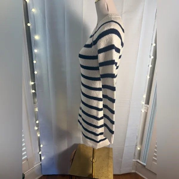 Abercrombie & Fitch Blue and White Crew Neck Sweater Dress Small - Image 2