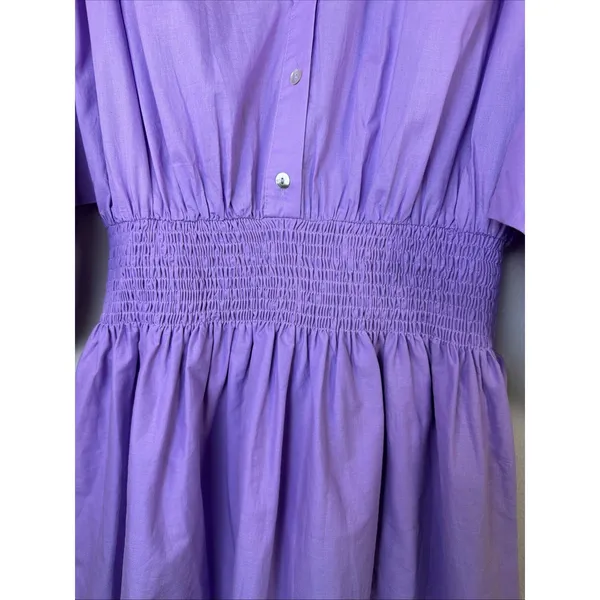 Pinch Mini Dress Womens Med Purple Pleated Puff Sleeve Boho Preppy smocked NWT - Image 5