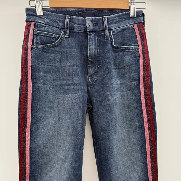 Mother Denim High Waisted Looker Jeans in Here Kitty, Kitty‎ Glitter Racer Sz 25 - Image 4