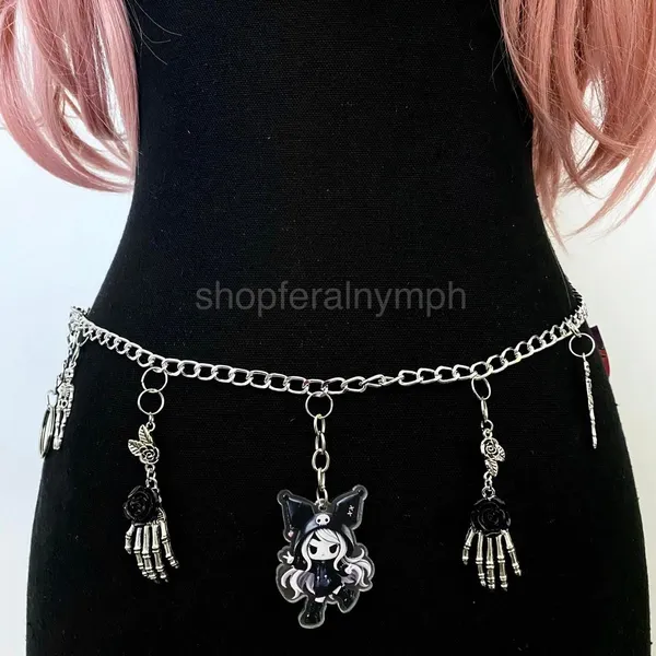 Handmade Silver Kawaii Whimsygoth Anime Skeleton Chain Belt, Fits 23-45 Inches, X7GA1350 - Image 3