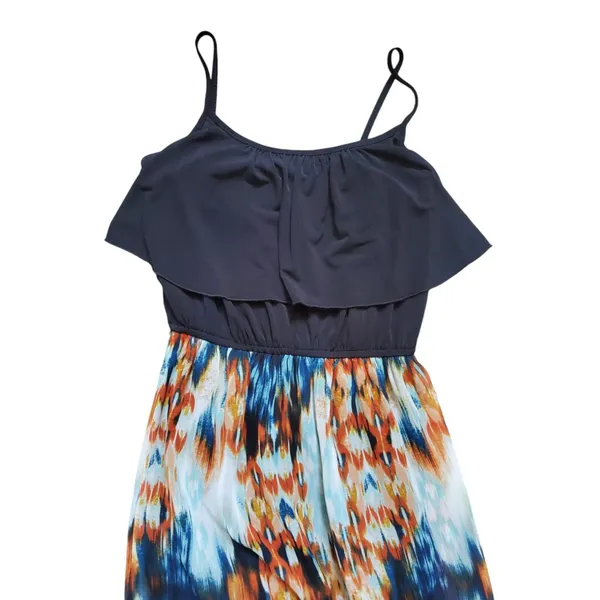Sweet Storm Dress Women Size Small Sleeveless Orange Black Maxi Gauzy Ruffle - Image 4