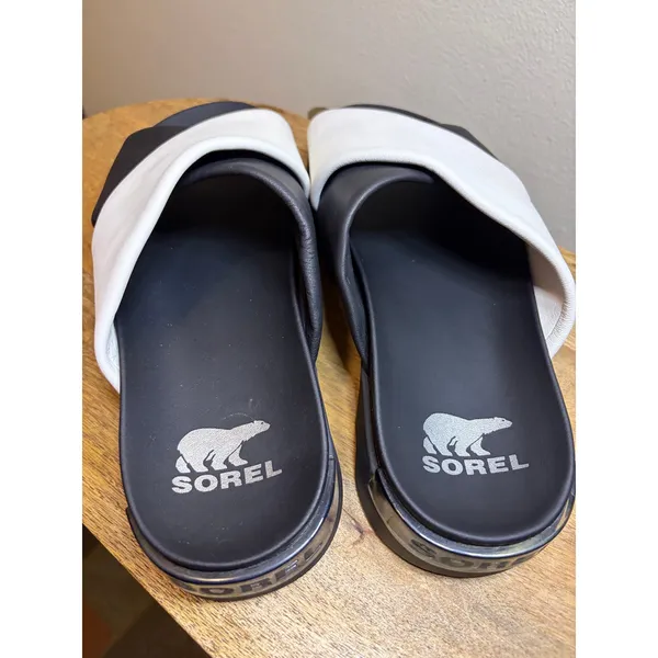 Sorel Roaming Crisscross Slide Sandal Black Leather Platform 10 - Image 4