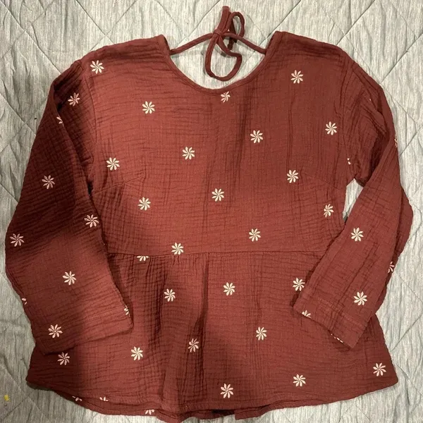 Madewell Embroidered Lightspun Peplum Open Back Top Women Small - Image 2