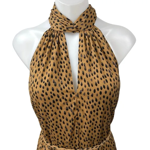 Banana Republic Brown Silky Satin Sleeveless Leopard Print Midi A Line Dress XS - Image 5