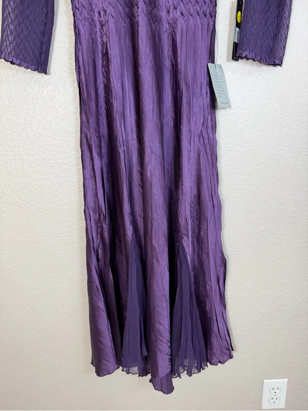 Komarov Beaded Neck Chiffon Charmeuse Midi Dress Purple Large NEW $335 - Image 6