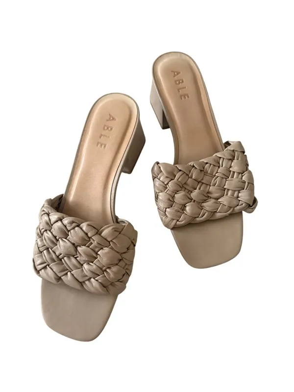 ABLE Beige Braided Leather Heels Sandals Size 9.5 Tan - Image 2