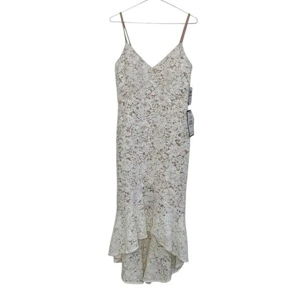 NIGHTWAY Mermaid High-Low Flounce Hem Lace Wedding Dress Ivory Sequin Sz 10 NWT - Image 4