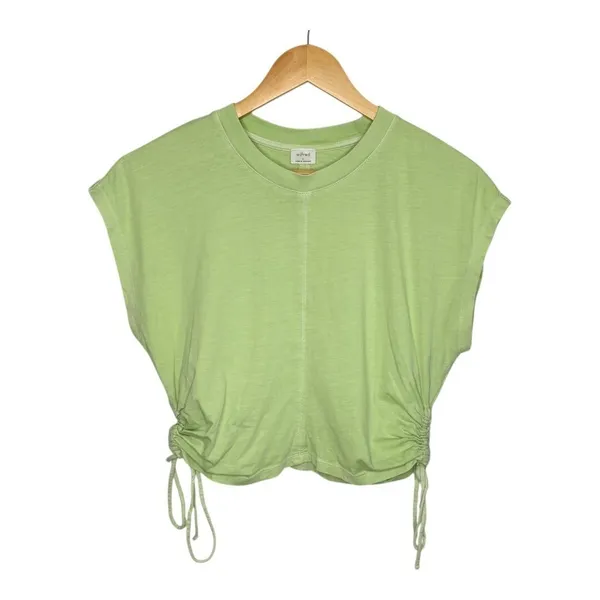 Wilfred Aritzia Ruched Side Tie Top Womens Size‎ S Lime Green Ribbed Cap Sleeve - Image 2