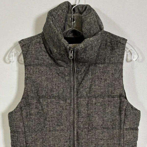Old Navy Womens Gray Herringbone Puffer Vest Wool Blend Funnel Neck Small - Image 8