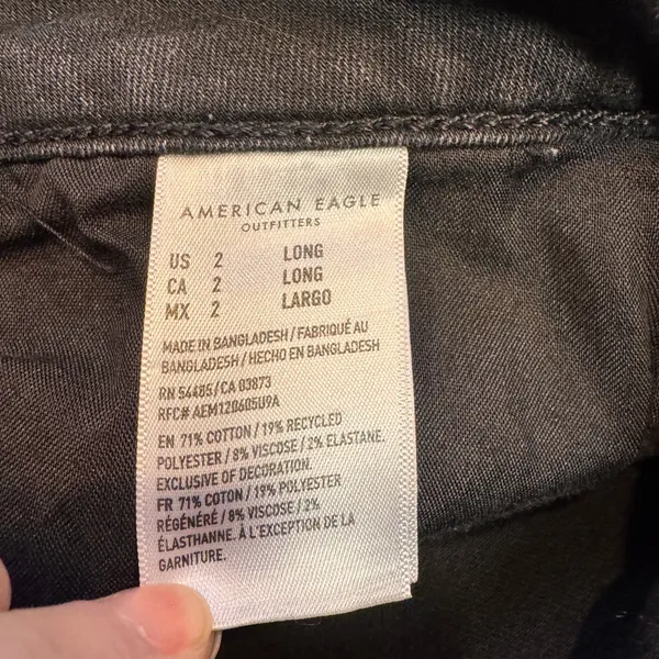American Eagle AEO Jeans Black Distressed Skinny‎ High Rise Long Size 2 - Image 8