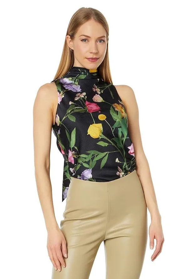 NWT Ted Baker London raeven cowl neck black floral sleeveless top. Size 2 medium - Image 2