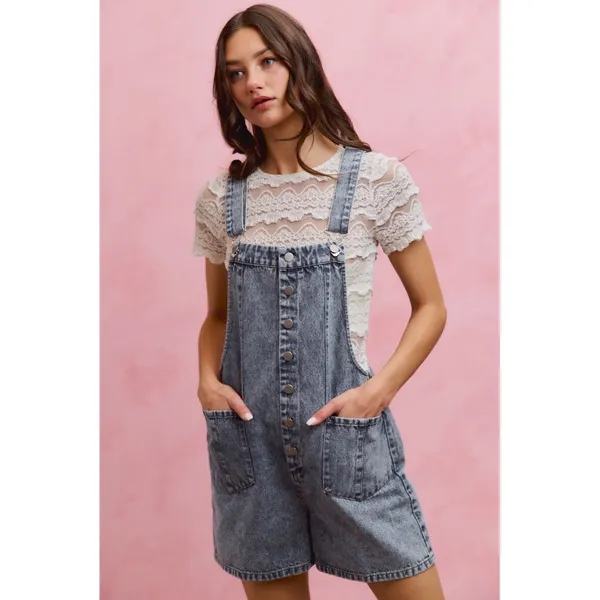 SO ME Denim Washed On Front With Adjustable Strap Romper - Image 7