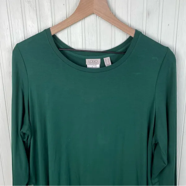 LOGO By Lori Goldstein Rayon Burnout Velvet Satin Hem Top Size Large Green Holiday - Image 3