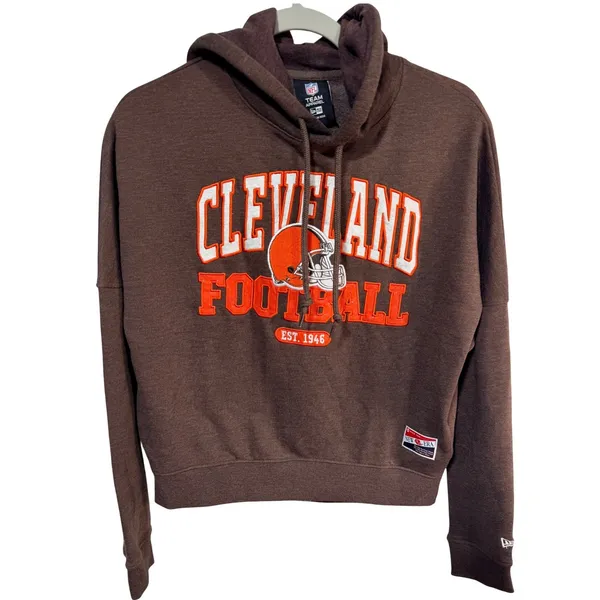 Cleveland Football NFL Team New Era Hoodie Applique Womens S Brown DawgPound New - Image 2