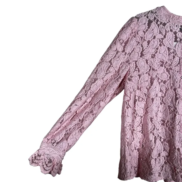 NWT PrettyGarden Floral Lace Button Front Blouse Pink Romantic Ruffle Size L - Image 3