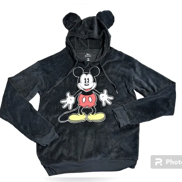 Disneys Mickey Mouse Fuzzy Sherpa Pullover Hoodie W/ Mickey Ears Size Medium - Image 6
