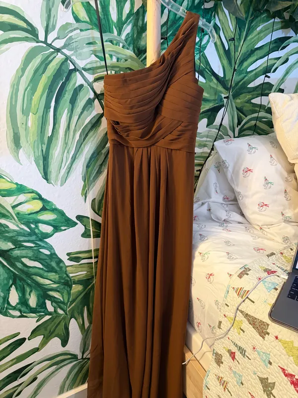 One shoulder formal dress built in bra brown 2 - Image 4
