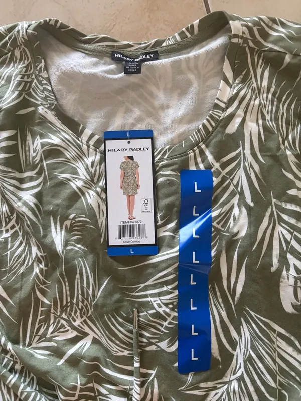 b46 New Women's Hilary Radley Olive Green Tropical Palm🌴 Print Dress size Large - Image 2