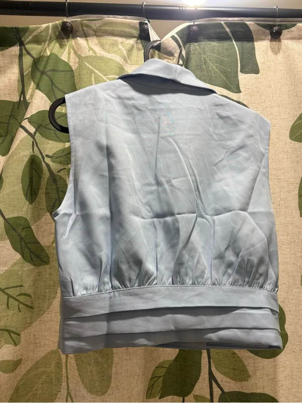 Commense Pale Blue Draped Sleeveless Wrap Crop Top - Image 4