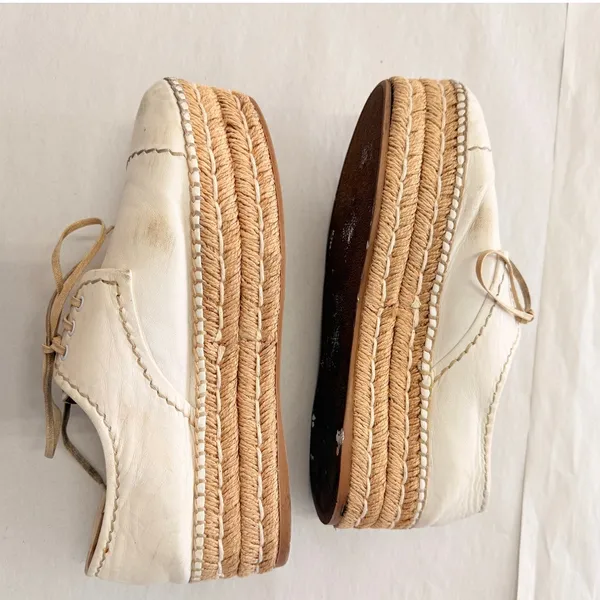 Prada 2024 Leather Platform Espadrilles EU 37.5 US 7.5‎ Off-White - Image 2