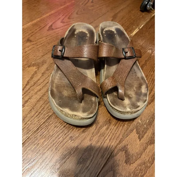 Mephisto Women Tan Leather Thong Buckle Cork‎ Footbed Sandals Size 38 - Image 3