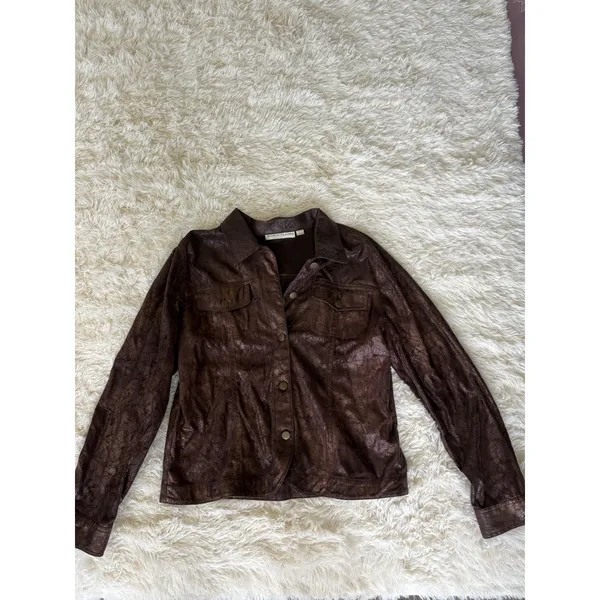 Bamboo‎ Traders Jacket Brown Button Down Shirt Faux Leather Snakeskin Women's - Image 2