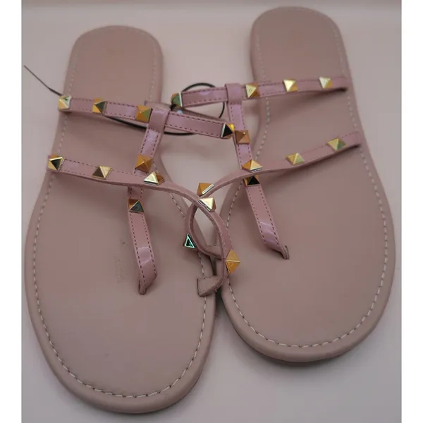 Tre Mode Moda Italiano Pink Studded Gladiator Thong Sandals 38 Patent Leather‎ - Image 2