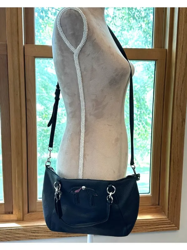 Coach Black Pebbled Leather Bow Detail Carryall Satchel Crossbody Bag F28839 - Image 5