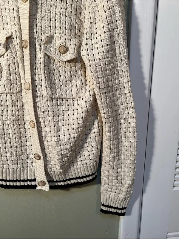 Heartloom Womens Sz Large Posey Cardi Cardigan Sweater Beige Black Marble Button - Image 8