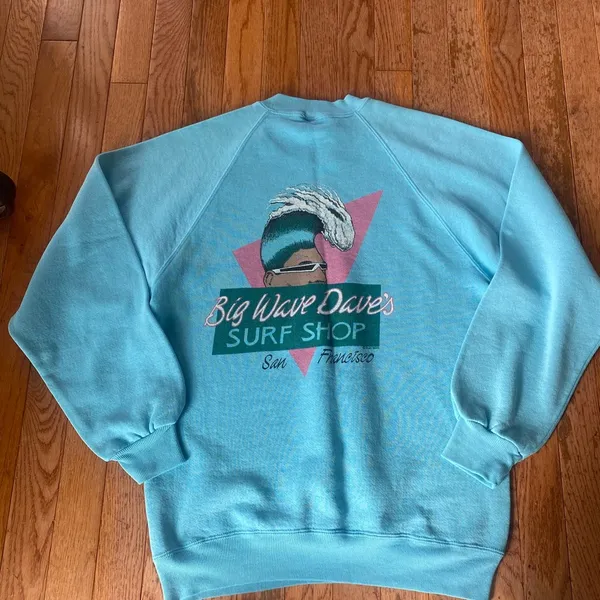 light blue white pink Big Wave Dave’s vintage surf 80’s crewneck - Image 5