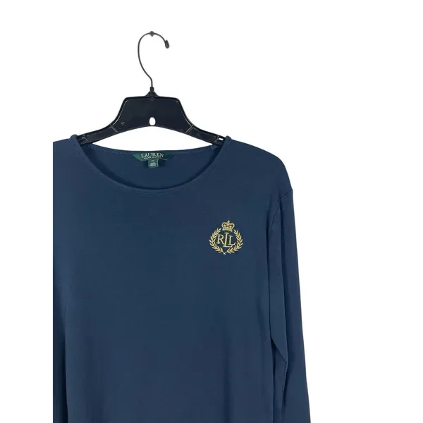 Lauren Ralph Lauren Women’s XL Navy Blue Long Sleeve Crest Logo Cotton Top - Image 2
