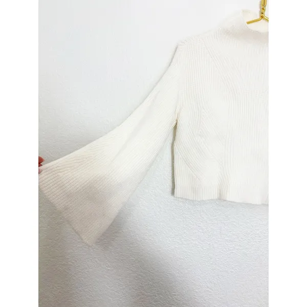 Anthropologie Maeve Katey Mock Neck Bell Sleeve Sweater Cream Size XXS - Image 9