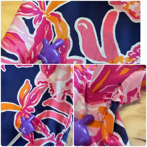 Lilly Pulitzer‎ Silk Floral Orchid Print Blouse Navy Pink Long Sleeve Small Boho - Image 9
