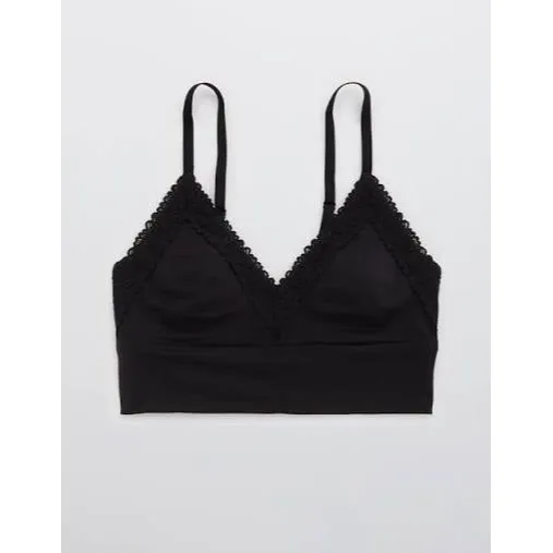 Aerie Sunnie Blossom Lace Padded Triangle Bralette True Black Size Small - Image 9