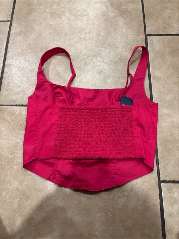 Abercrombie + Fitch Hot Pink Poplin Corset Tank - Image 6