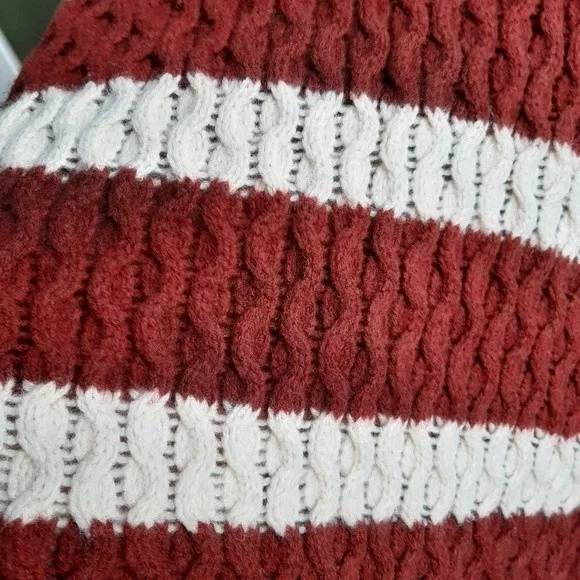 J.Crew 100% Merino Wool Chunky Cable Knit Sweater Small Brown Striped Preppy - Image 6