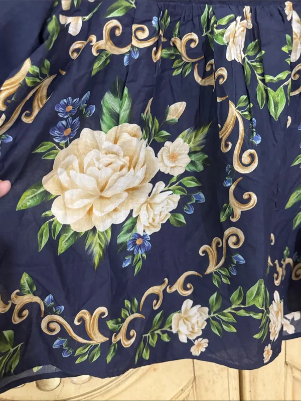 Farm Rio FLOWER TAPESTRY BLUE FLOWERED YOKE BLOUSE Size XSmall - Image 8